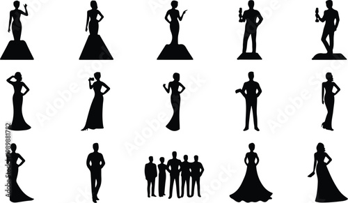 Red Carpet Silhouette Icon Collection Set