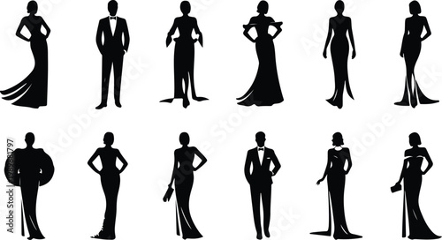 Red Carpet Silhouette Icon Collection Set