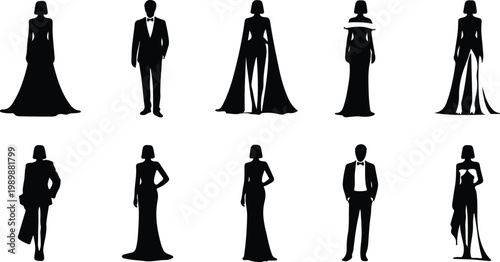 Red Carpet Silhouette Icon Collection Set
