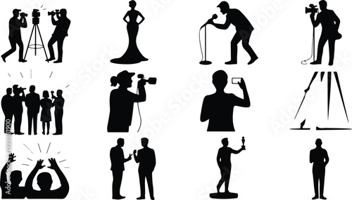 Red Carpet Silhouette Icon Collection Set