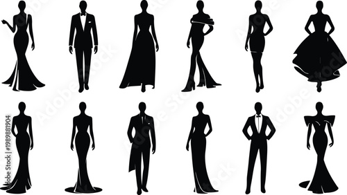 Red Carpet Silhouette Icon Collection Set