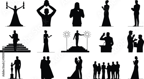 Red Carpet Silhouette Icon Collection Set