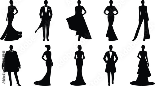 Red Carpet Silhouette Icon Collection Set