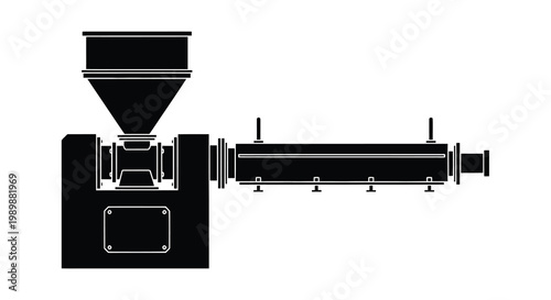 Black and white illustration of an industrial auger or screw conveyor