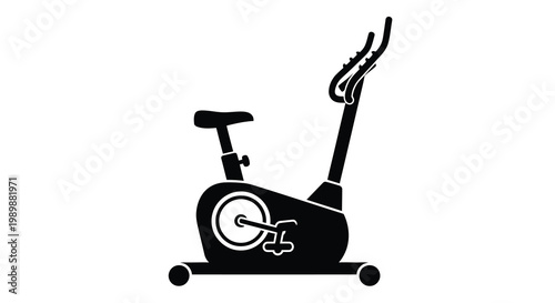 Simple black and white illustration of an indoor exercise bike