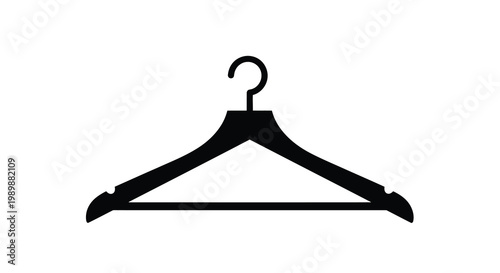 Simple black silhouette of a wooden clothes hanger on white background