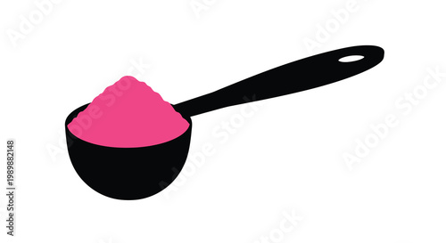 A black spoon filled with a vibrant pink powdery substance