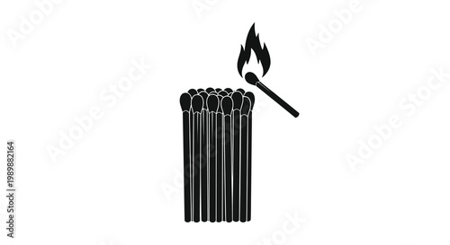 A stack of matches with one ignited depicted in a minimalist style