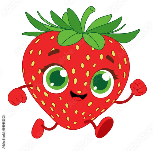 Cute and clumsy strawberry cartoon. Transparent background