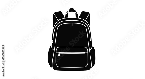 Simple black and white illustration of a school backpack with a handle