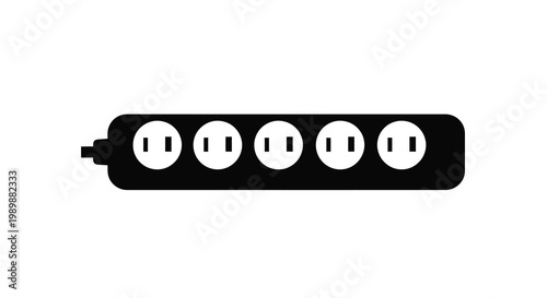 A black power strip with six outlets outlined on a white background