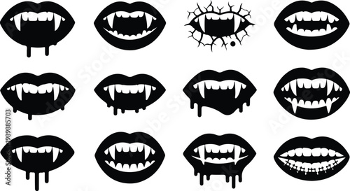 Vampire Lips Silhouette Icon Collection Set