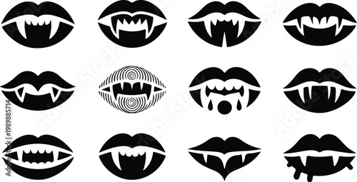 Vampire Lips Silhouette Icon Collection Set