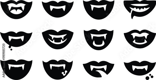 Vampire Lips Silhouette Icon Collection Set