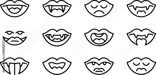 Vampire Lips Silhouette Icon Collection Set
