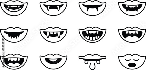 Vampire Lips Silhouette Icon Collection Set