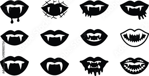 Vampire Lips Silhouette Icon Collection Set