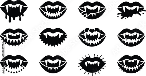 Vampire Lips Silhouette Icon Collection Set