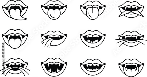 Vampire Lips Silhouette Icon Collection Set