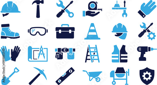 Set of construction and building tools icons isolated on white background.