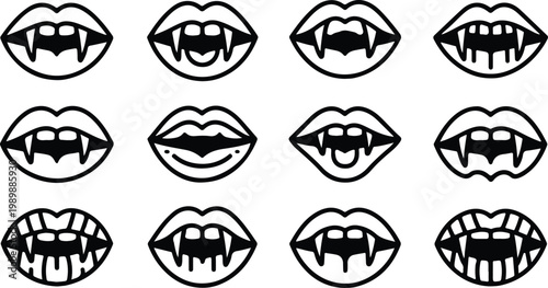 Vampire Lips Silhouette Icon Collection Set