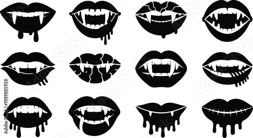 Vampire Lips Silhouette Icon Collection Set
