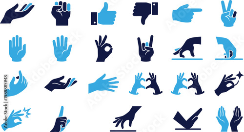 Collection of hand gesture icons showing communication support and emotions.