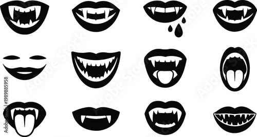 Vampire Lips Silhouette Icon Collection Set