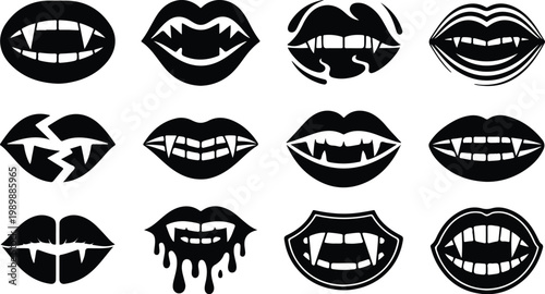 Vampire Lips Silhouette Icon Collection Set