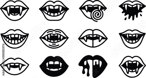 Vampire Lips Silhouette Icon Collection Set