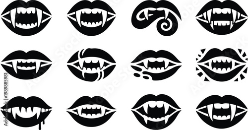 Vampire Lips Silhouette Icon Collection Set