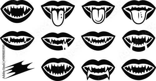Vampire Lips Silhouette Icon Collection Set