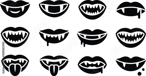 Vampire Lips Silhouette Icon Collection Set