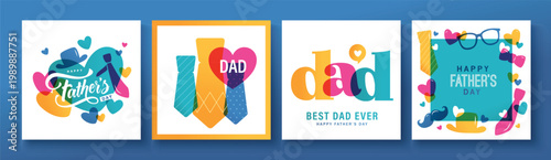 Set of 4 Father's day vector illustration, design element for cover, greeting card, poster, banner and flyer.