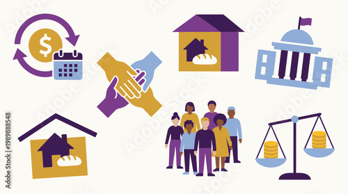 Community support for housing and financial stability with government and social services collaboration