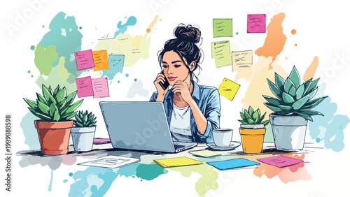 Young woman working communicating home organizing tasks