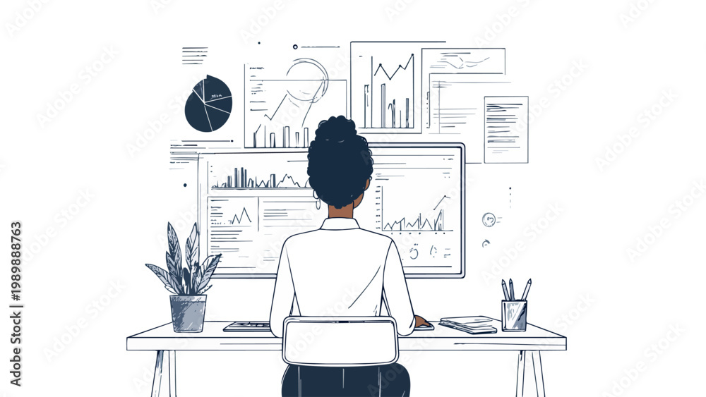 Fototapeta premium Businesswoman analyzing data on computer screen at desk