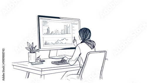 Businesswoman analyzing financial data on computer screen
