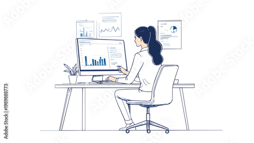 Businesswoman analyzing charts and graphs working remotely