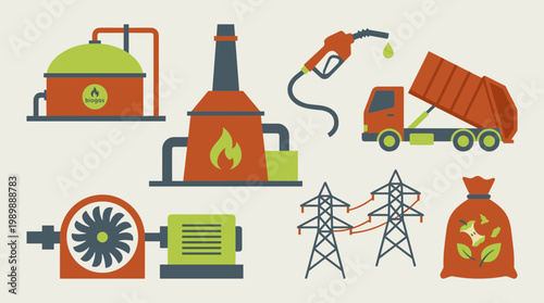 Renewable energy sources and waste management illustrating sustainable resource utilization and eco friendly power generation concepts