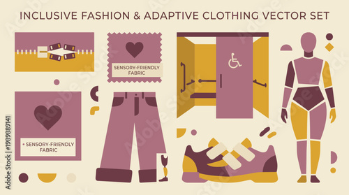 Inclusive Fashion and Adaptive Clothing Vector Set for Accessibility and Comfort