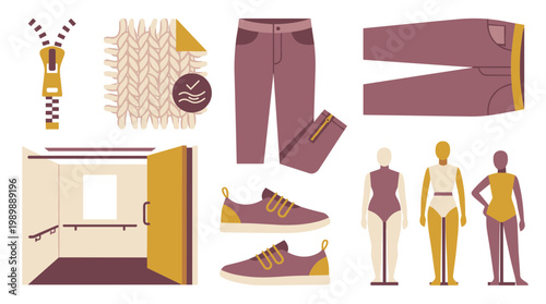 Fashion design elements flat lay with clothing items and accessories for apparel creation and style concept
