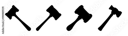 set of four black gavel icons flat design vector illustration