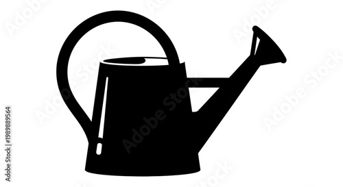 Black and white vector illustration of a classic watering can isolated on white background with no additional elements.