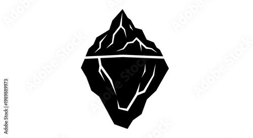 Stylized black and white icon of a diamond-shaped mountain peak with jagged edges and bold lines in a minimalist design.