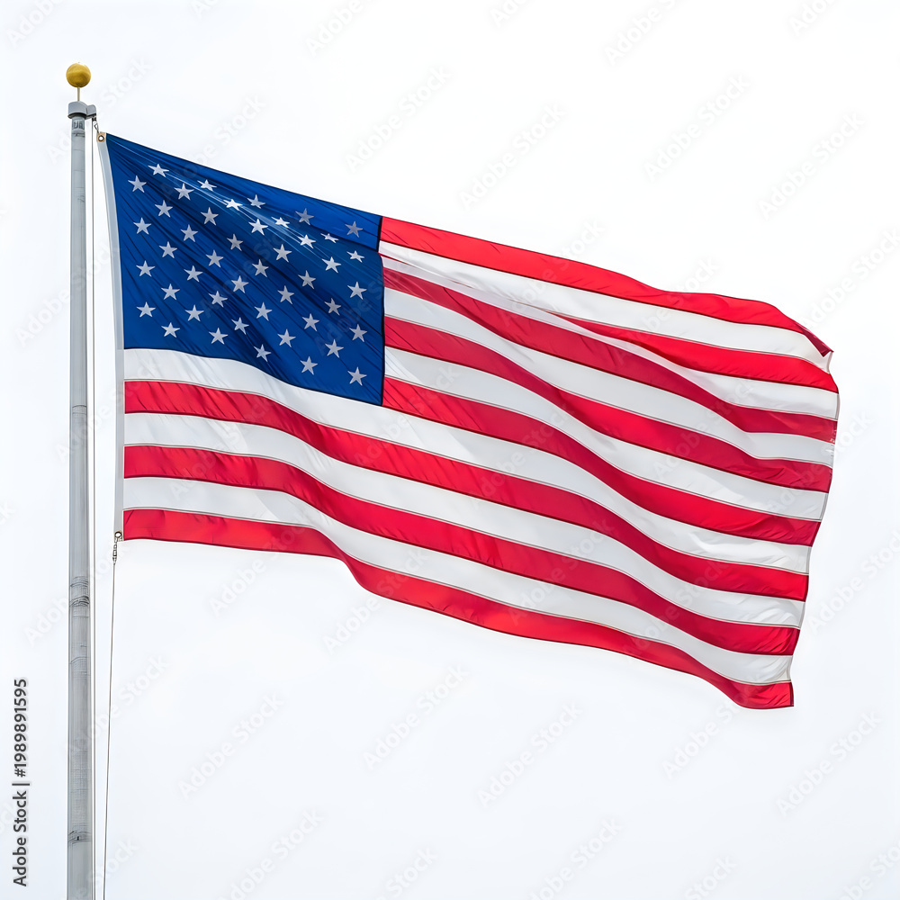 Fototapeta premium The american flag waving proudly against a clear sky backdrop isolated on white background