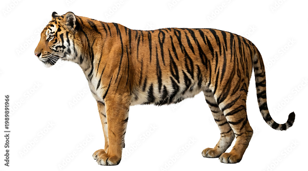 Fototapeta premium Majestic Tiger Standing Proudly, Showcasing Striking Stripes 
