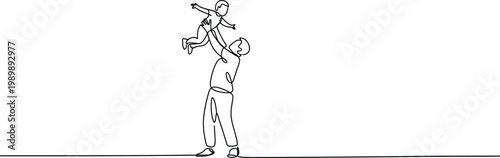 Dad Tossing Kid Up In Continuous Line Drawing father