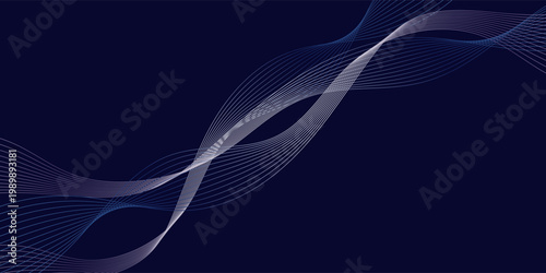 Dark abstract background with glowing wave. Shiny moving lines design element. Modern purple blue gradient flowing wave lines. Futuristic technology concept. eps 10
