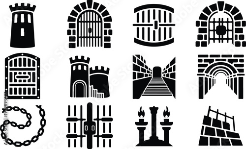 Gallows Silhouette Icon Collection Set